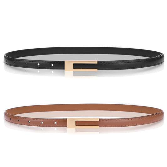 Amaxiu PU Leather Waist Belt for Women 2 Pcs(Black+Brown)