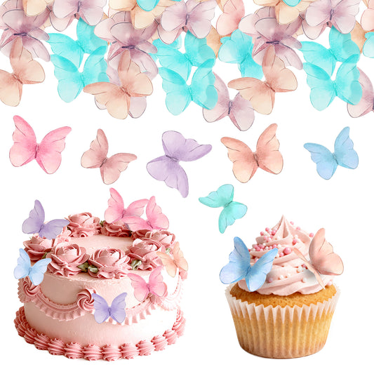 LXUEJIE 48 Pcs Edible Butterflies Cake Topper, Wafer Paper Butterflies Colorful Butterfly Cupcake Decorations Glutinous Paper Butterfly Cake Toppers for Wedding Birthday Party Halloween Christmas