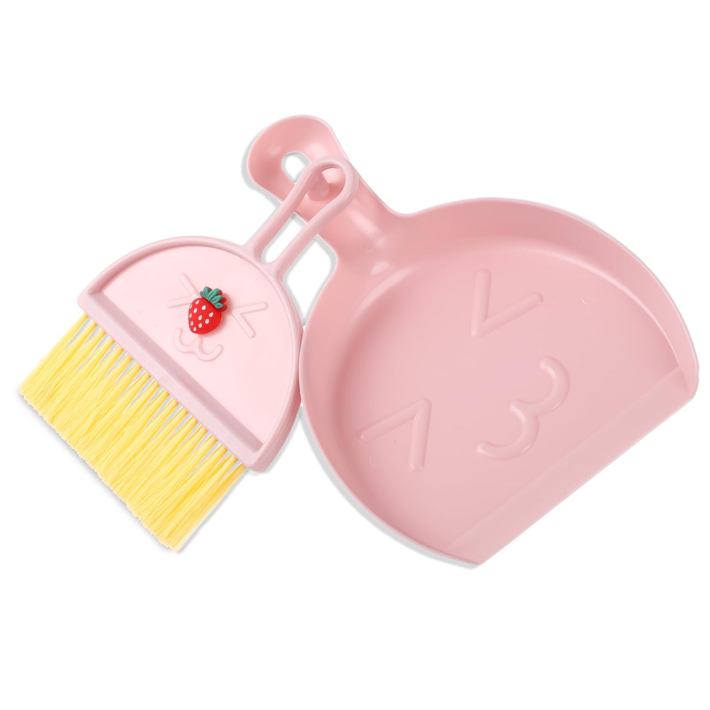 Amabro Mini Dust Pan with Broom Set, Small Dustpan Brush Set Hand Dustpan Table Top Brush Portable Table Crumb Sweeper Broom for Home Desktop Sofa Kitchen Keyboard Sweeping Cars Pet Nest(Strawberry)