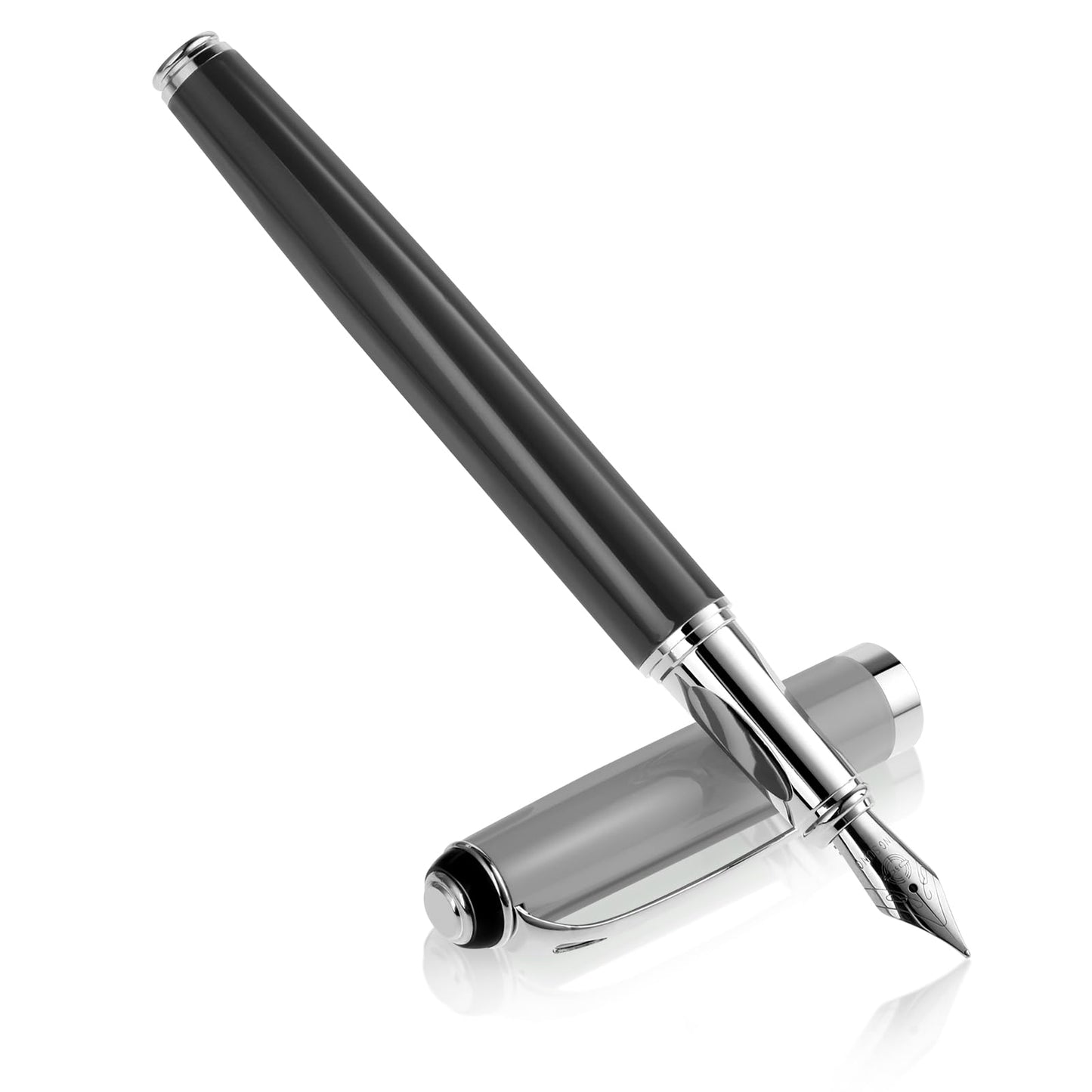 cobee Metal Fountain Pen, 0.5mm Extra Point Fountain Pen Compatible with 3.4mm Ink Sac Calligraphy Pen Smooth Writing Luxury Pen Business Pen for Men Women Journaling School Office Gift (Grey)