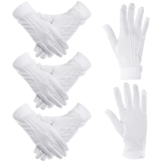 LIQWEI 3 Pairs White Uniform Gloves, Men Women Tuxedo Cotton Gloves for Parade Police Server Usher Honor Guard