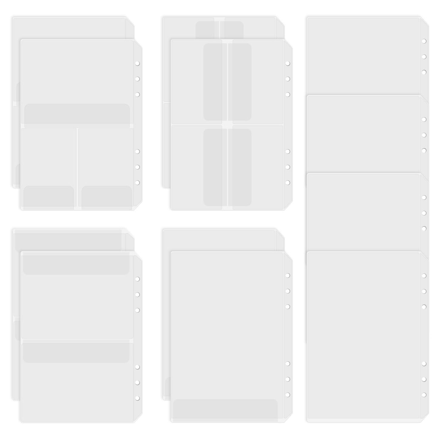 Yuanchu 6 Hole Clear Pockets A5 Binder 12 Pieces, 5 Styles A5 Folder PVC Dustproof Loose Leaf Pockets Waterproof Budget Planner Documents Money Saving Challenge Notebooks Cards Storage Accessories