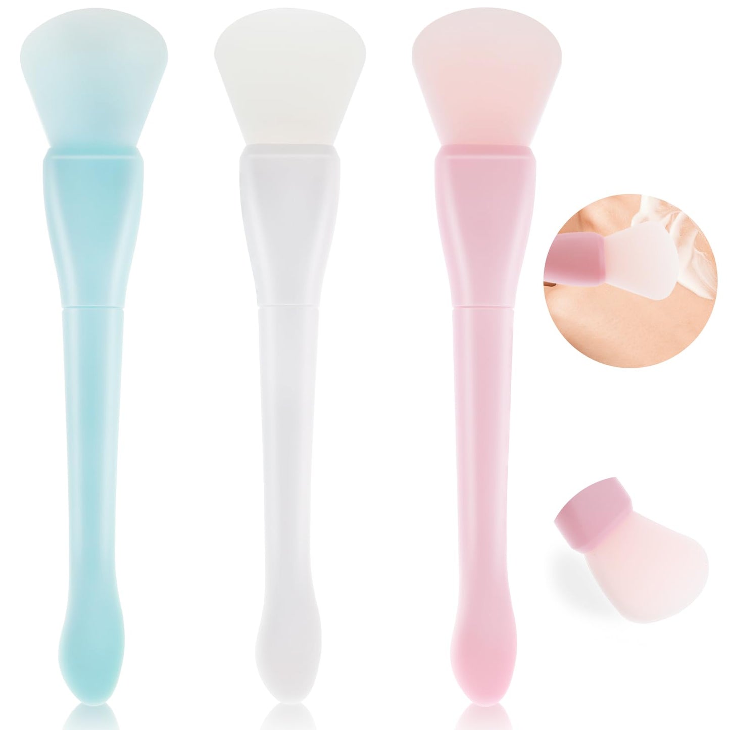 simarro 3Pcs Mask Brushes, Double Ended Hairless Silicone Mask Brush Applicator Mask Beauty Tools Cosmetic Spatula Mask Brush for Serum Night Cream Eye Mask