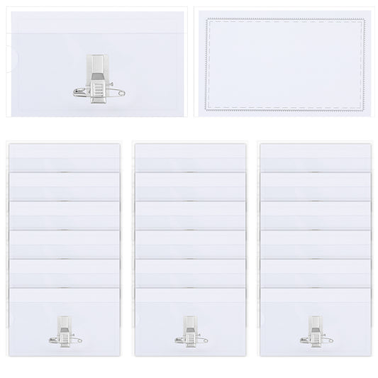 HJZHII 20 Pcs Pin Style Name Badge Holders, Horizontal Name Badge Holders Clear Name Tags with Safet Pins ID Tag Holder with 20 Pcs Inserts Fit Card for Conference Seminar Event Meeting