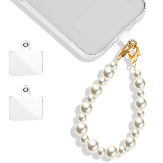 Giantree Universal phone Lanyard, Cell Phone Pearl Chain with 2Pcs Back Patch Phone Charms Wrist Strap Fit for Most Cell Phones & Phone Case (Color 2)
