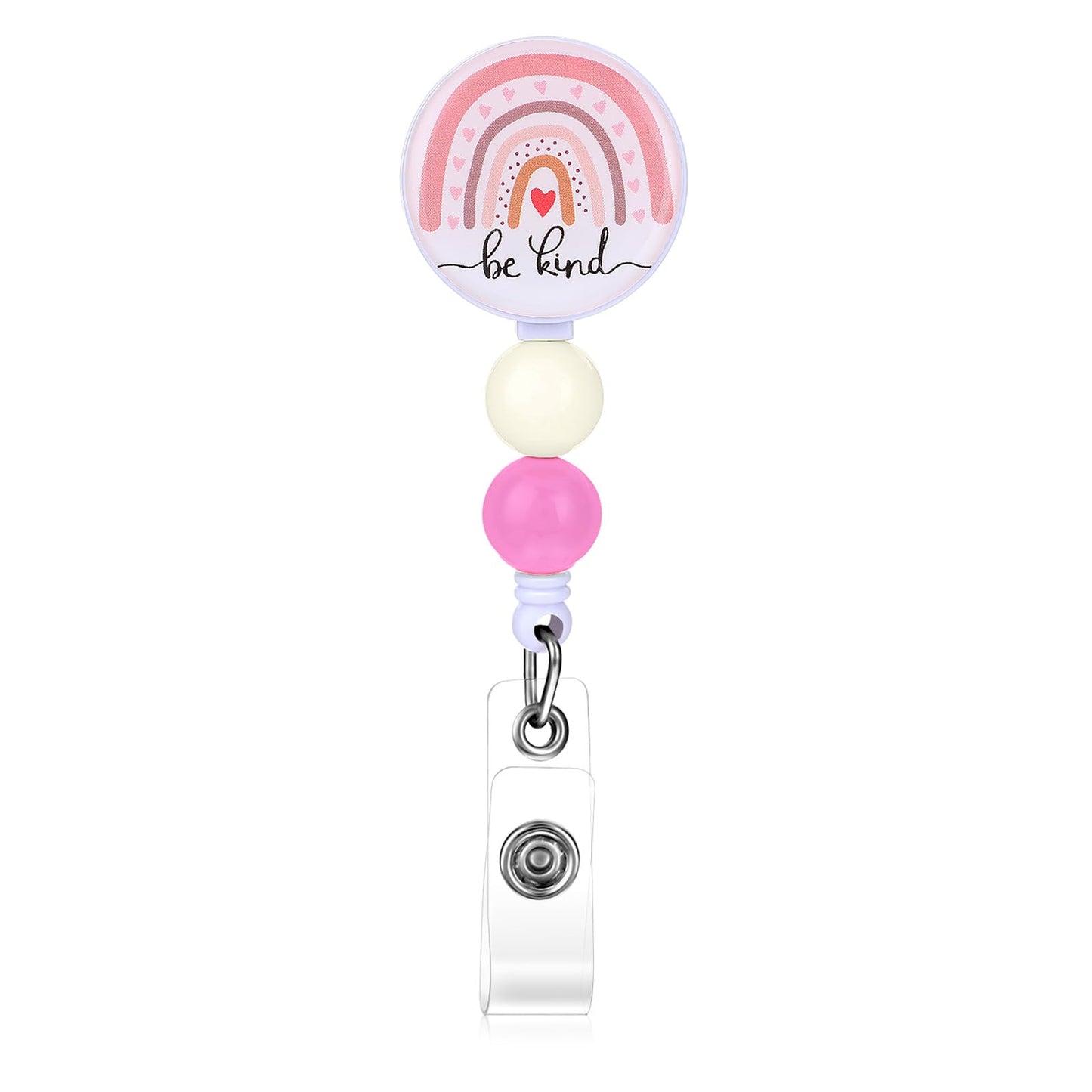 TIESOME Retractable Badge Reels with Alligator Clip, Cute Rainbow ID Badge Holder Heavy Duty ID Card Holder Name Badge Clip with Beads Gifts for Nurse Medical Teacher Student Office Work Supplies (A)