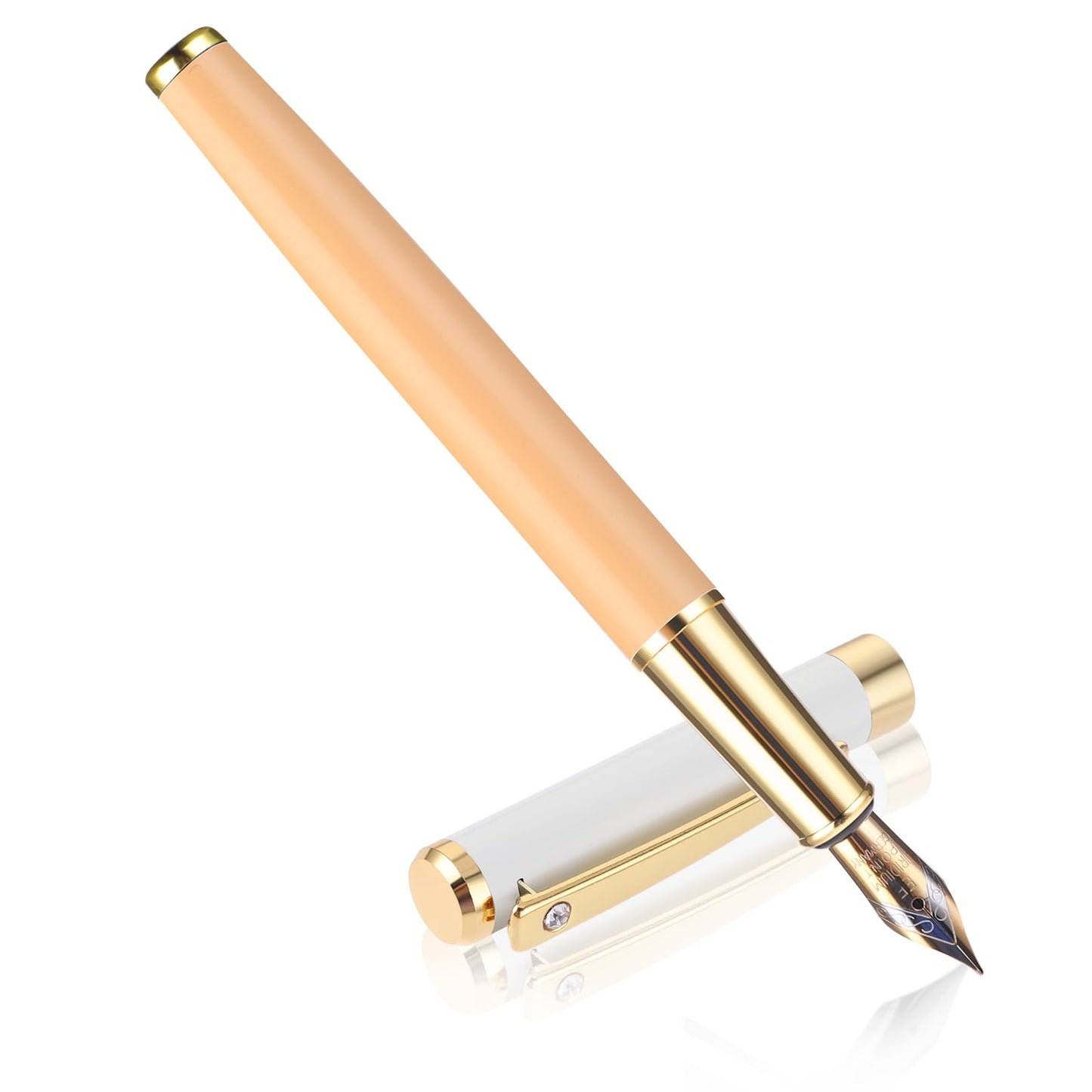 cobee Metal Fountain Pen, 0.5mm Rhinestone Fountain Pens Luxury Calligraphy Pen Iridium Fine Point Nib Compatible with 2.6mm Ink Cartridges Cute Pen for Gift Journaling Office Business (Yellow)