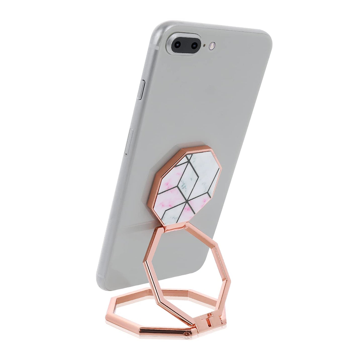 cobee Cell Phone Ring Holder Finger Kickstand, 360° Rotation Metal Cellphone Back Grip Foldable Cell Phone Stand Adjustable Phone Holder Compatible with Most Smartphones (Rose Red Marbling)