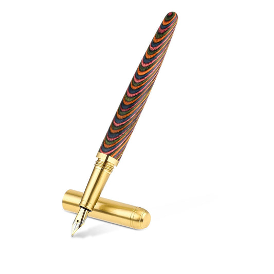 Andibro Vintage Wooden Fountain Pens, Brass Wood Fountain Pen 0.5mm Fine Point Pen Fancy Pens Smooth Writing Compatible with 2.6 mm Ink Cartridges for Journaling Office School Supplies (A)