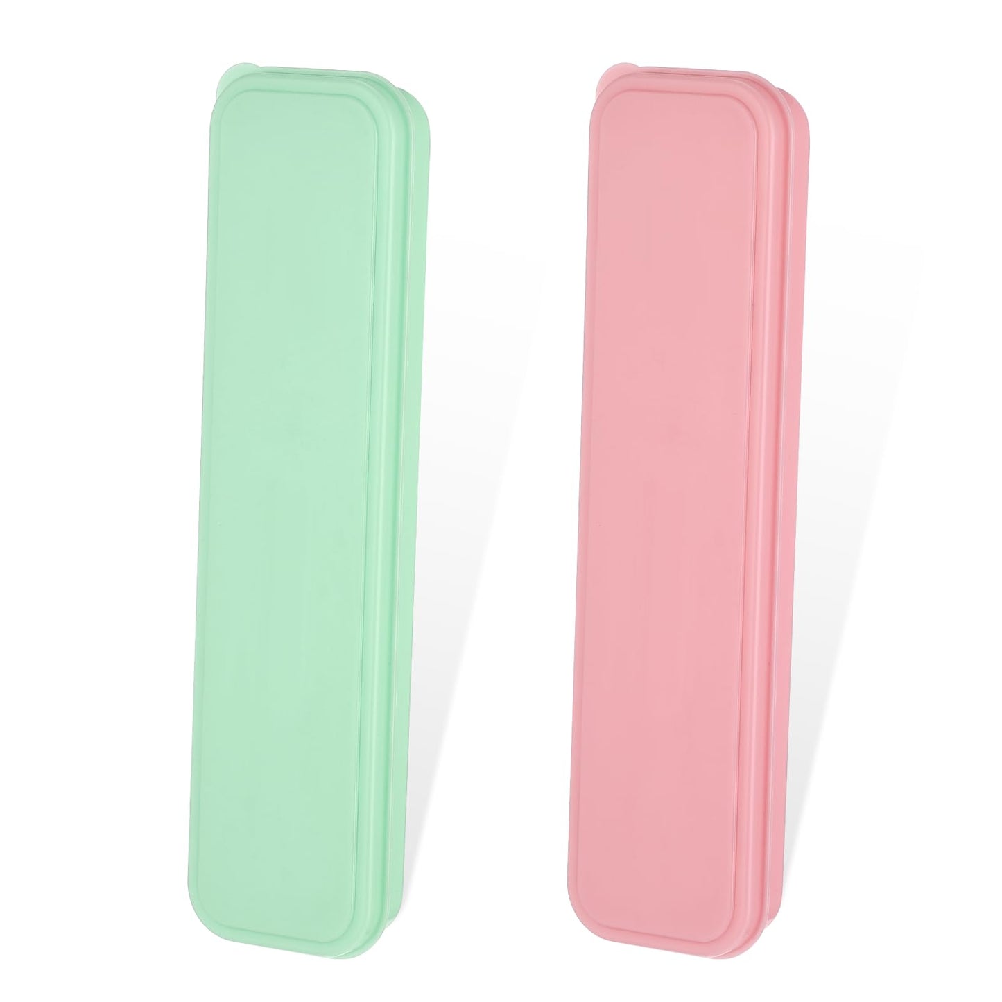 cobee 2 Pcs Travel Utensils Holder with Lid, Portable Flatware Box Tableware Storage Case Simple Utensil Holder Chopstick Case Spoon Case Fork Holder for Camping, Trip Cutlery Kit(Pink+Green)