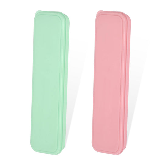 cobee 2 Pcs Travel Utensils Holder with Lid, Portable Flatware Box Tableware Storage Case Simple Utensil Holder Chopstick Case Spoon Case Fork Holder for Camping, Trip Cutlery Kit(Pink+Green)