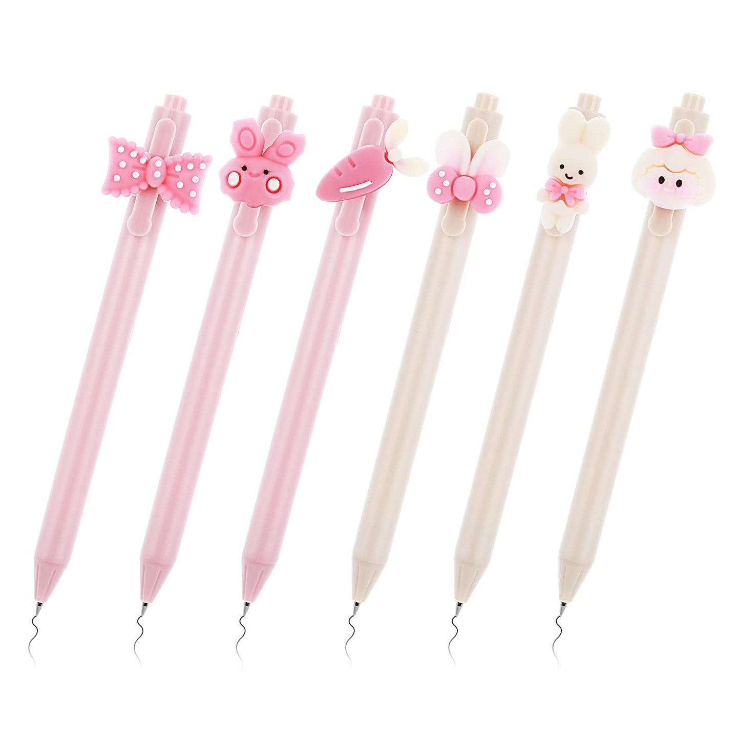 cobee Cute Cartoon Gel Ink Pens, 6 Pieces 0.5mm Retractable Ballpoint Pens for Girls Women Black Ink Fine Point Pen Pastel Smooth Writing Gel Pen Journaling Pen for Birthday Holiday Gifts
