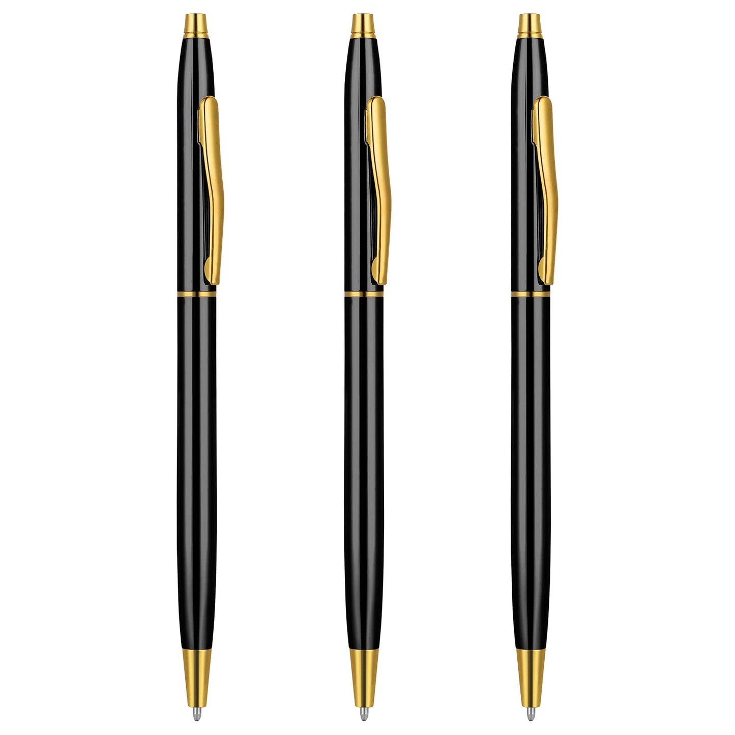 TIESOME Metal Ballpoint Pens, 3 Pack Slim Retractable Metallic Pens Black Ink 1.0mm Nice Gift for Men, Women Business Office Home Drawing Students Teachers Wedding Christmas (Black)