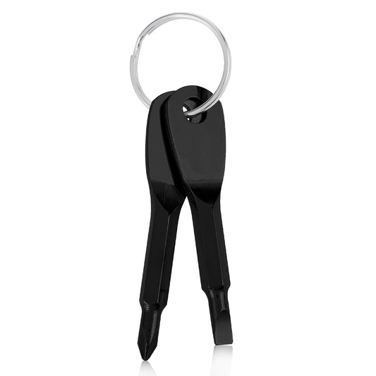 Amaxiu Mini Screwdriver Keychain, 2 Pieces Portable Phillips Flathead Screwdriver Tool Multifunctional Repair Screwdriver Key Chain for Men Outdoor Driver (Black)