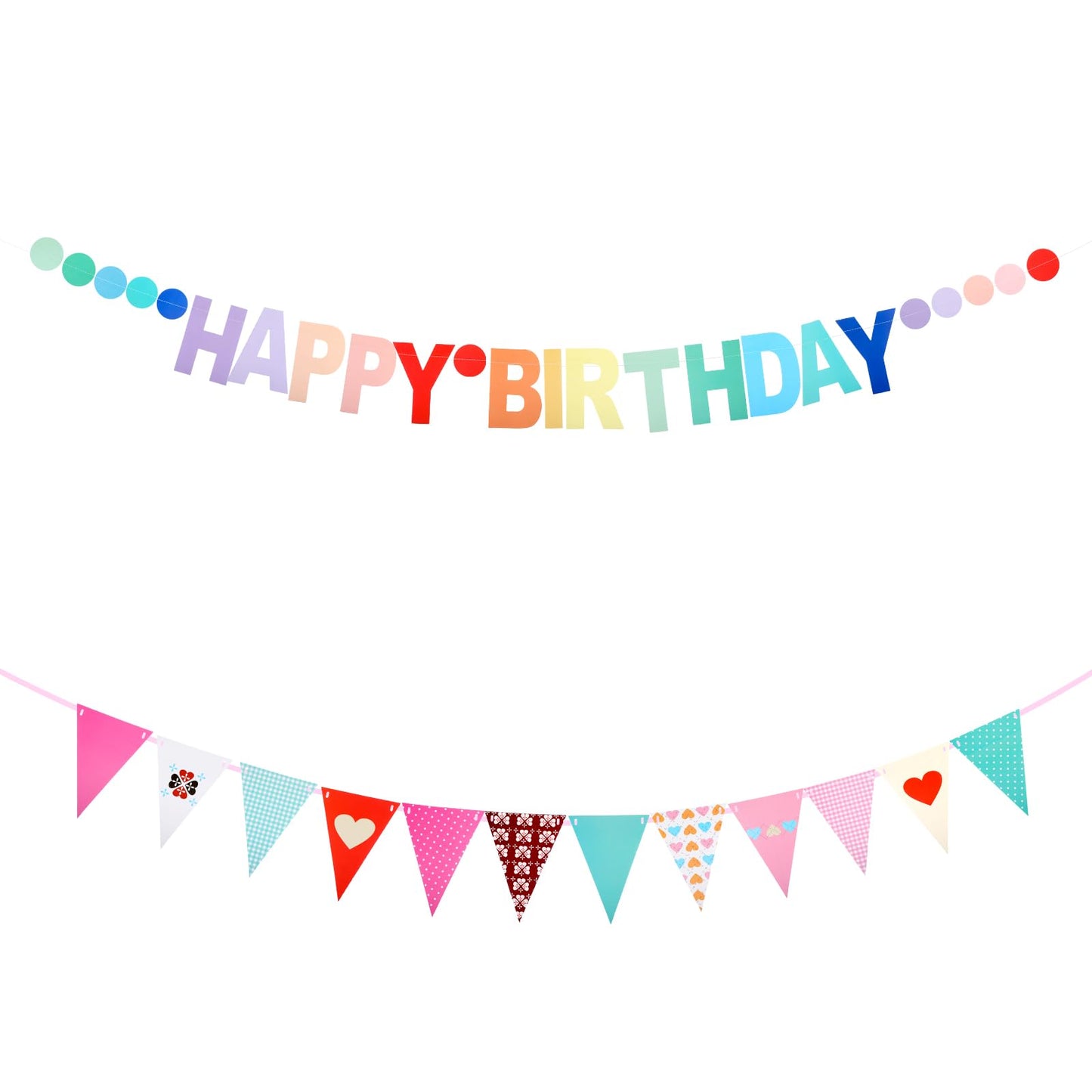 AOZUO Happy Birthday Garland Birthday, Happy Birthday Banner Birthday Garland Birthday Decoration Happy Birthday Decoration Happy Birthday Triangle Flag with Colourful Dots for Birthday Party