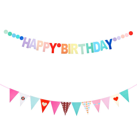 AOZUO Happy Birthday Garland Birthday, Happy Birthday Banner Birthday Garland Birthday Decoration Happy Birthday Decoration Happy Birthday Triangle Flag with Colourful Dots for Birthday Party