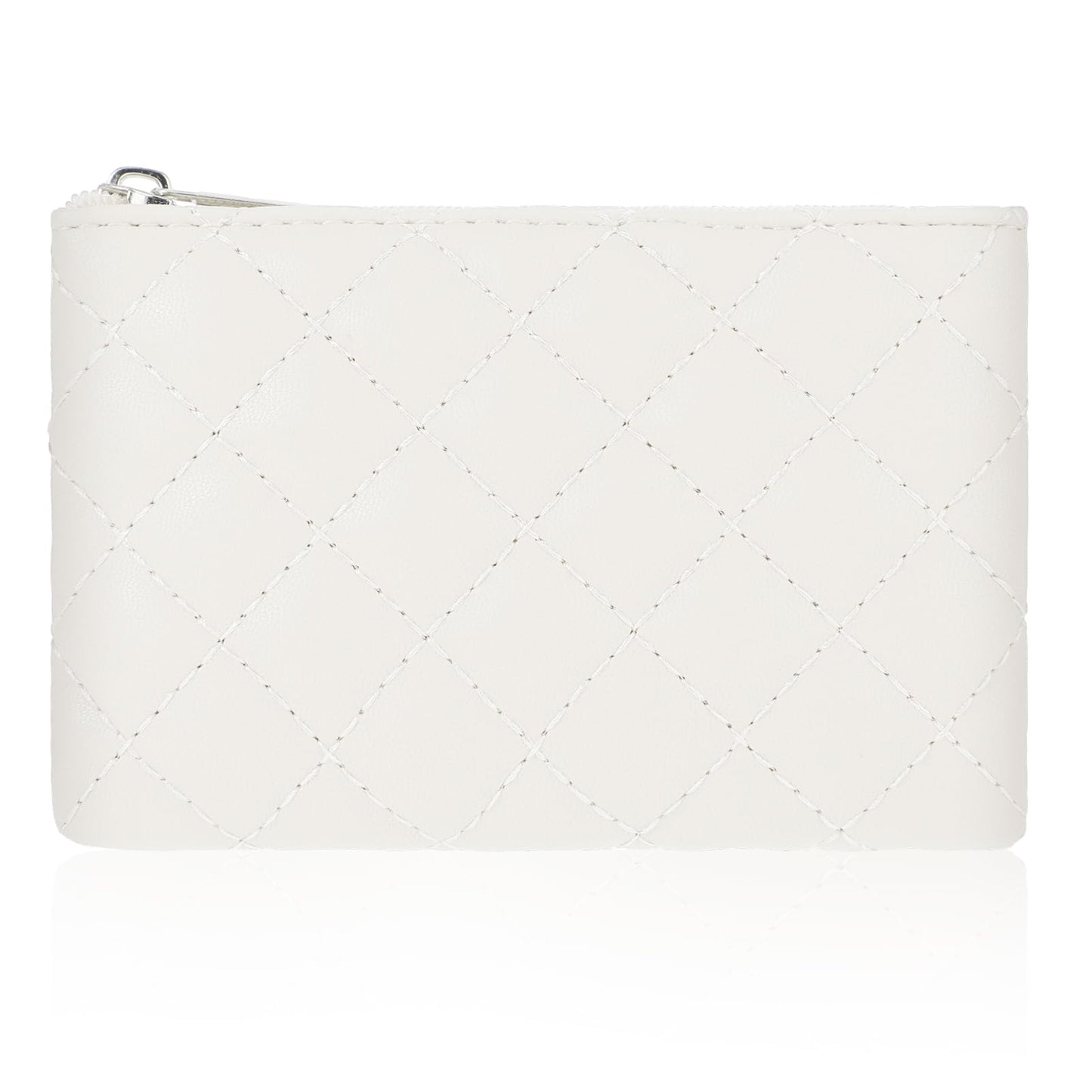 GEEHUA Women Coin Purse, Rhombus Embroidery PU Leather Coin Wallet Zipped Portable Wallet Ladies Coin Purse Mini Coin Bag(White)