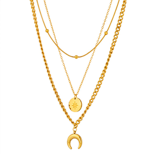 MBAIYO Bohemia Multilayer Women's Necklace, Boho Necklace with Sun and Moon Gold Collar Chains Vintage Layering Chain Gold Chain Jewellery for Women and Girls