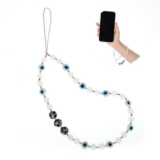 Giantree Evil Eye Phone Lanyard, Beaded Phone Charm Wrist Strap Gemstone Bracelet Mobile Phone Chain Strap Keychain for Men Women(White)