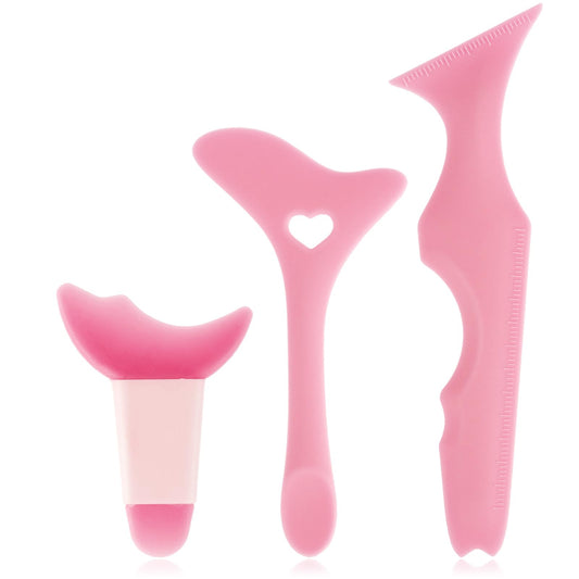 Jeffdad Eyeliner Template, 4 Pieces Reusable Silicone Eyeliner Mascara Eyeshadow Lipstick Applicator Multifunctional Eye Guide Makeup Tool, Eyeliner Aid for Beginners and Professionals (pink)