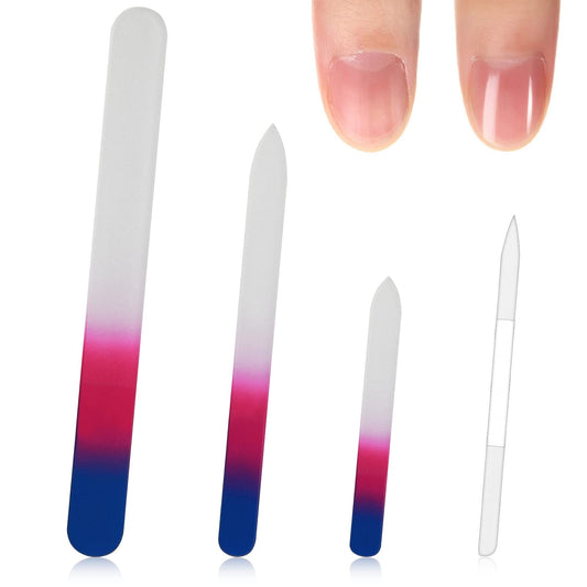 Cobee 4 Pcs Glass Double Sided Nail File, Fingernail Files and Cuticle Pusher Crystal Nail Files Double-Sided Etched Fingernail Glass Nail Files Professional Women Nail Care Nail Foot Manicure Tool