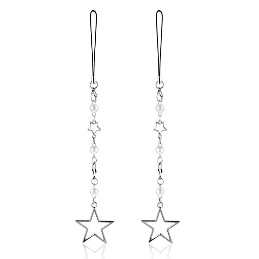 Amaxiu 2Pcs Cute Star Phone Charm, Star Pearl Pendant Cell Phone Chain Strap Mobile Phone Jewelry Lanyard Cute Shiny Phone Accessories for Women Girls(A)