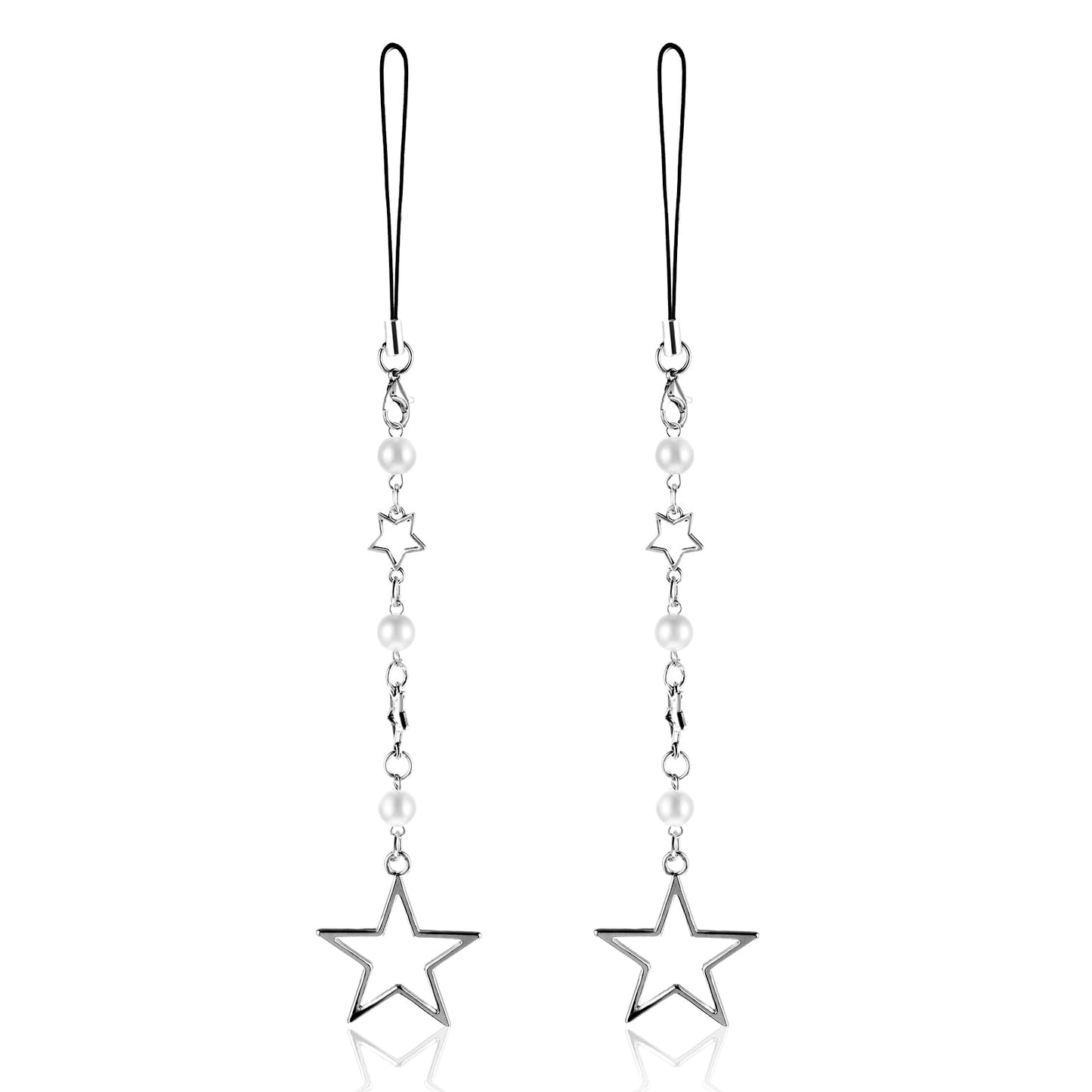 Amaxiu 2Pcs Cute Star Phone Charm, Star Pearl Pendant Cell Phone Chain Strap Mobile Phone Jewelry Lanyard Cute Shiny Phone Accessories for Women Girls(A)