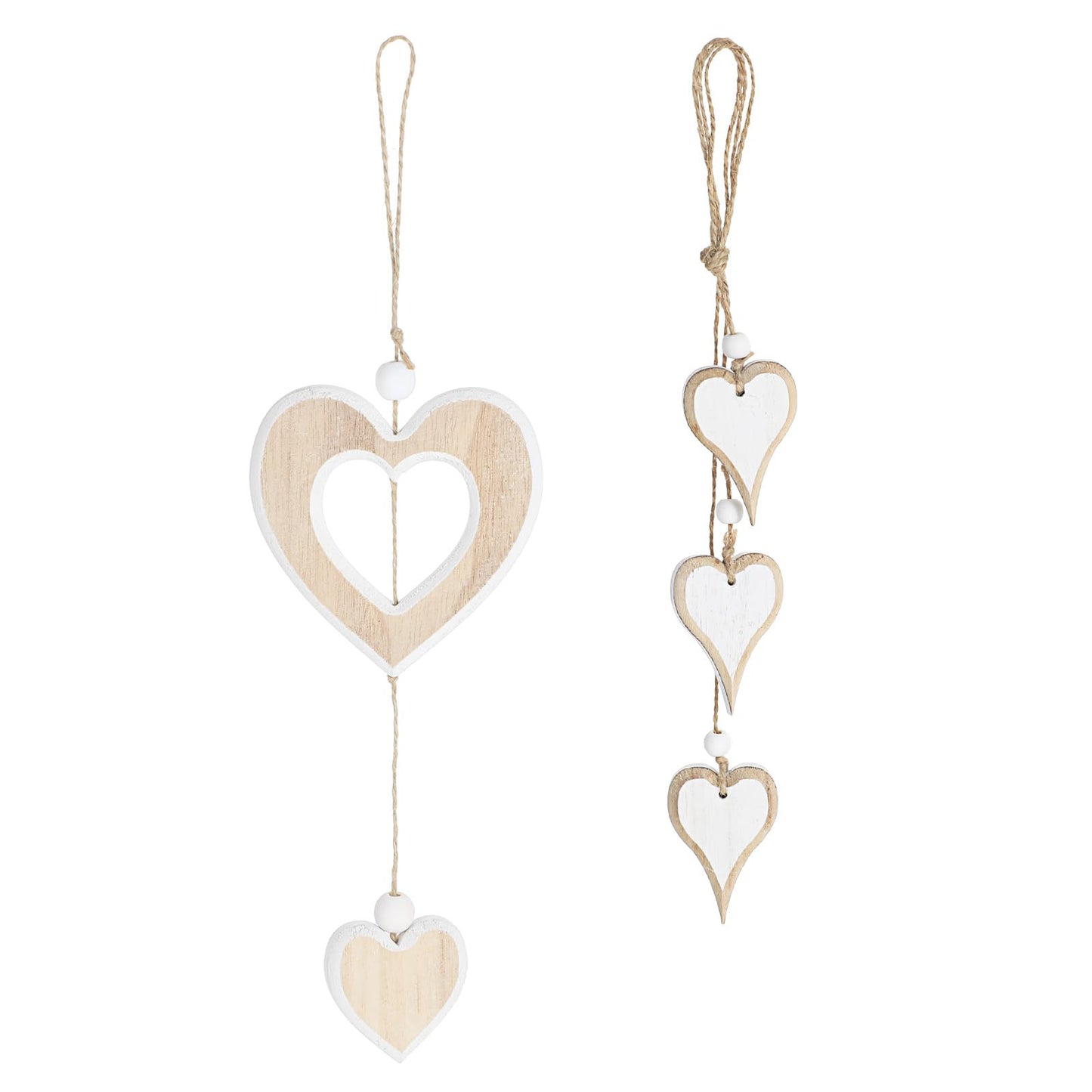 MBAIYO Pack of 2 Heart Decorative Wooden Pendants, Hanging Wooden Decorative Heart, Window Decoration, Natural White Wooden Heart, Hanging Decoration, Sculpture, Decorative Heart, Decorative Hanger