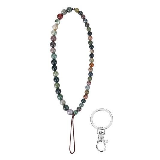 cobee Beaded Phone Charm with Key Ring, Bead Phone Chain Strap Handmade Natural Gemstone Phone Charm Anti-Lost Fashion Phone Lanyard Cell Phone Lanyard Wrist Strap for Key Chain Women Girls(Agate)