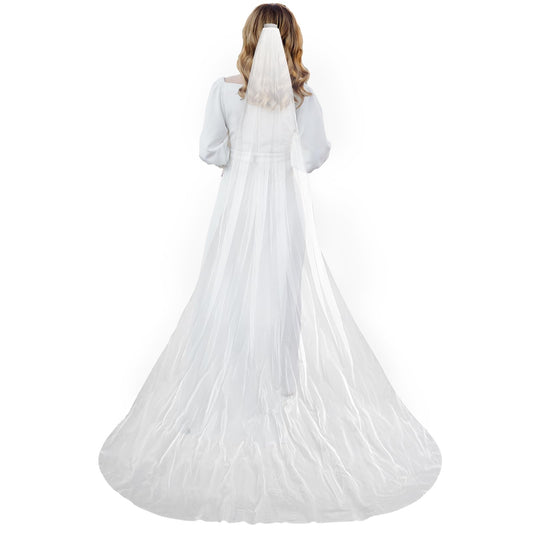 Amaxiu Long Bride Wedding Veil, 118 Inch Cathedral Length Bridal Veil Polyester Floor Veil 1 Tier Drop Veil with Alloy Comb