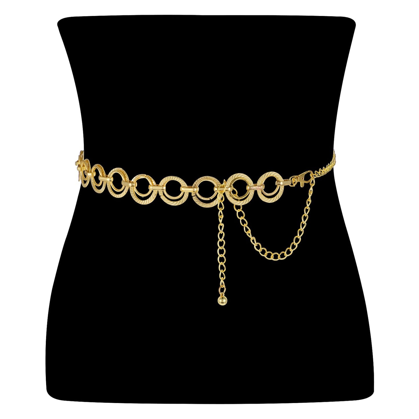GEEHUA Women Waist Chain Belt, Metal Chain Belt Skinny Link Belt Fashion Double Layer Waist Chain Belt for Dress Jean(Gold)