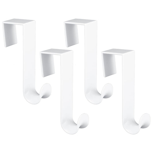 Giantree Plastic Over The Door Hooks, 4 Pack Door Hanger Hook White Coat Rack Hook, Plastic Over Door Hooks for Hanging Clothes Towels for Bedroom Kitchen Bathroom