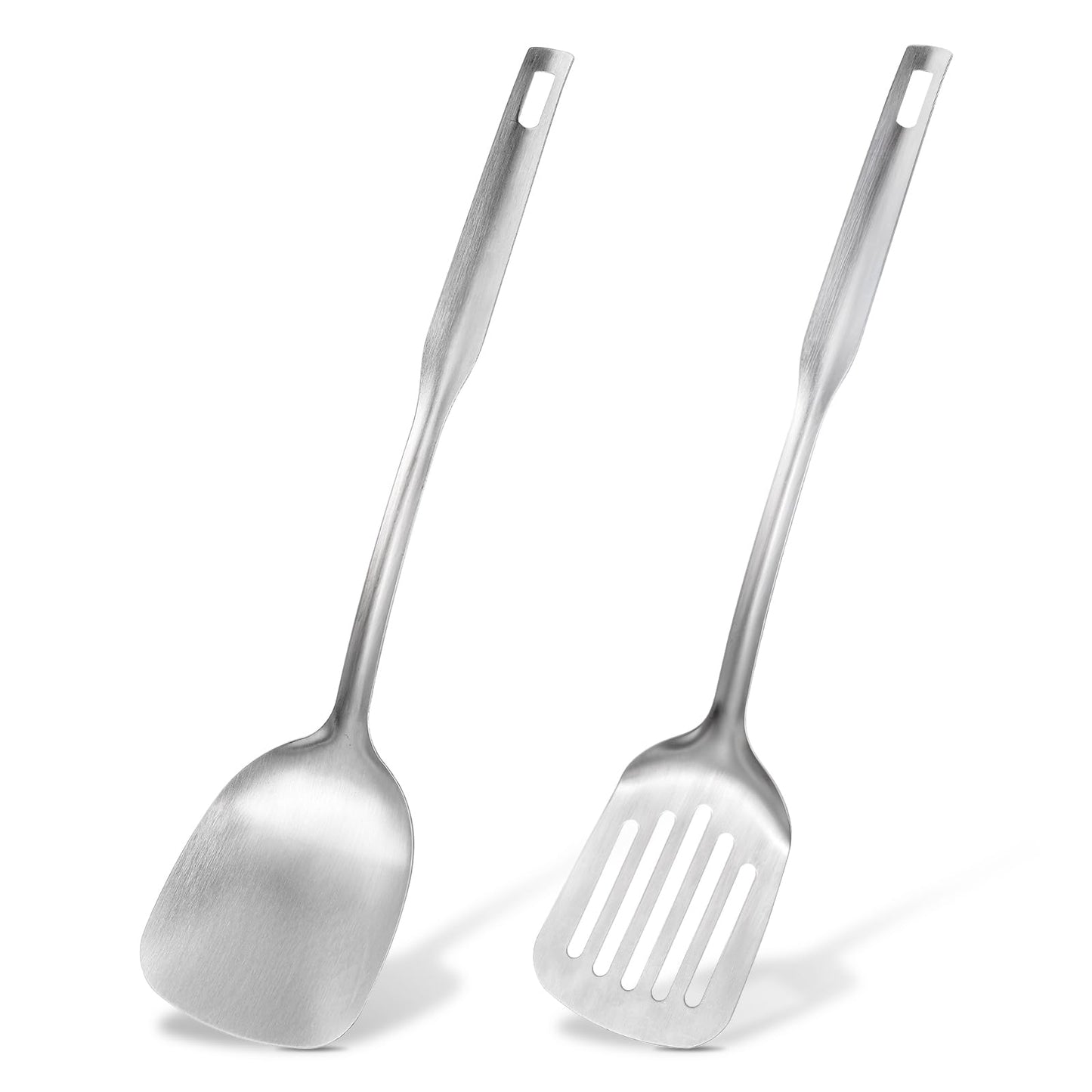 Yuanchu 2 Piece Stainless Steel Spatula Set, Slotted Turner, Solid Spatula, 30 cm, Kitchen Spatula for Non-Stick Cookware, Dishwasher Safe Kitchen Accessories