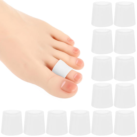 Amaxiu 14 Pcs Silicone Pinky Toe Protectors, Soft Small Toe Caps Sleeves Prevent Pain Toe Covers Feet Cushion Guards for Corns Toenails Blisters (White)