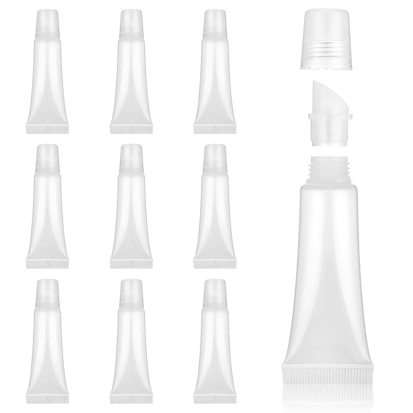 Jeffdad 10Pcs Lip Gloss Empty Tubes Containers, 10ml Lip Balm Small Squeeze Bottles Mini Clear Cosmetic Containers for Women and Girls DIY Lip Gloss Cosmetics