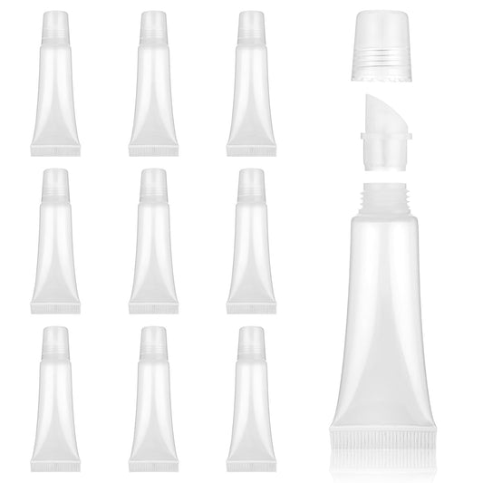 Jeffdad 10Pcs Lip Gloss Empty Tubes Containers, 10ml Lip Balm Small Squeeze Bottles Mini Clear Cosmetic Containers for Women and Girls DIY Lip Gloss Cosmetics