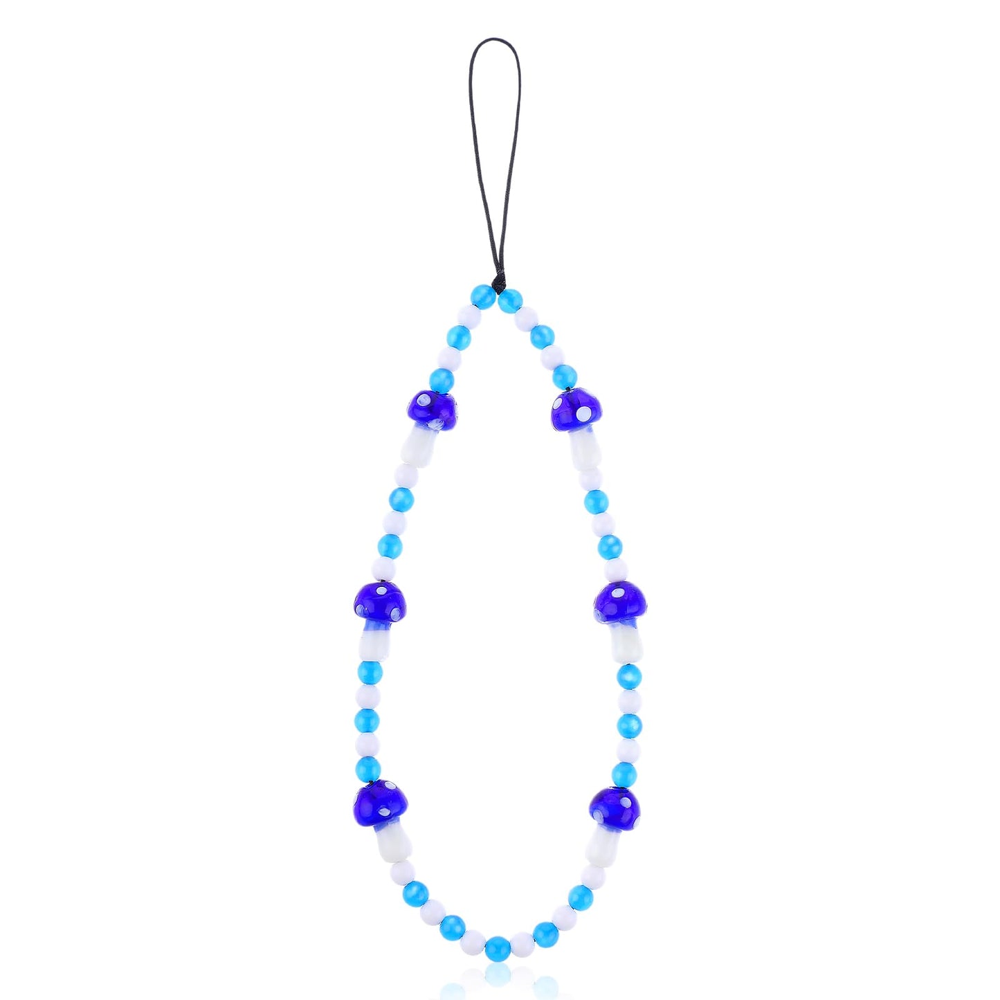 TIESOME Beaded Phone Charm, Phone Lanyard Wrist Strap Cute Blue Mushroom Phone Charm Women Girls Beads Bracelet Phone Case Accessories for Phone Bag Keychain Camera Pendants Decor
