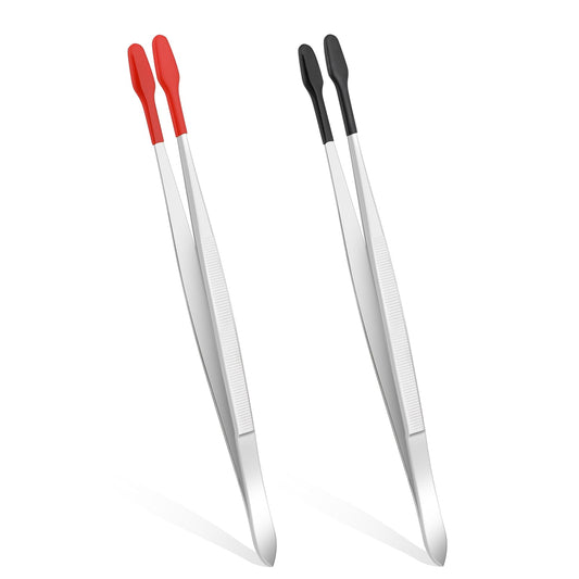 AOZUO Rubber Tipped Tweezers, 2PCS PVC Coated Flat Tip Tweezers Stainless Steel Forceps Non Marring Pincettes for Stamp Coins Jewelry Industrial Electronic Hobby Craft Tools