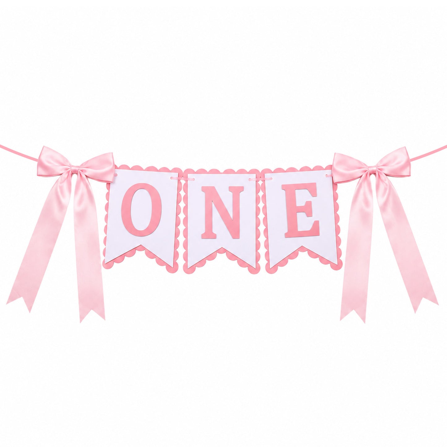 HJZHII Pink One High Chair Banner, Bow Highchair Banner 1st Girls Birthday Decoration Pink Bow 1st Party Decoration One Birthday Banners for Party Decor Photo Props