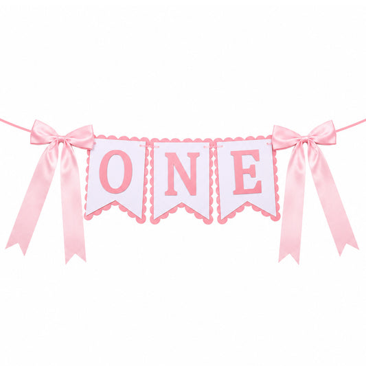 HJZHII Pink One High Chair Banner, Bow Highchair Banner 1st Girls Birthday Decoration Pink Bow 1st Party Decoration One Birthday Banners for Party Decor Photo Props