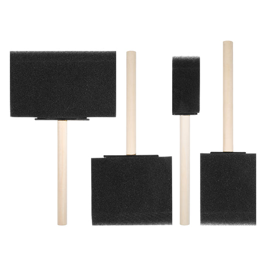 BOHUIZ 4Pcs Sponge Foam Paint Brush, 4 Sizes Foam Sponge Brushes with Wood Handles for Painting, Staining, Varnishes, and DIY Craft Projects
