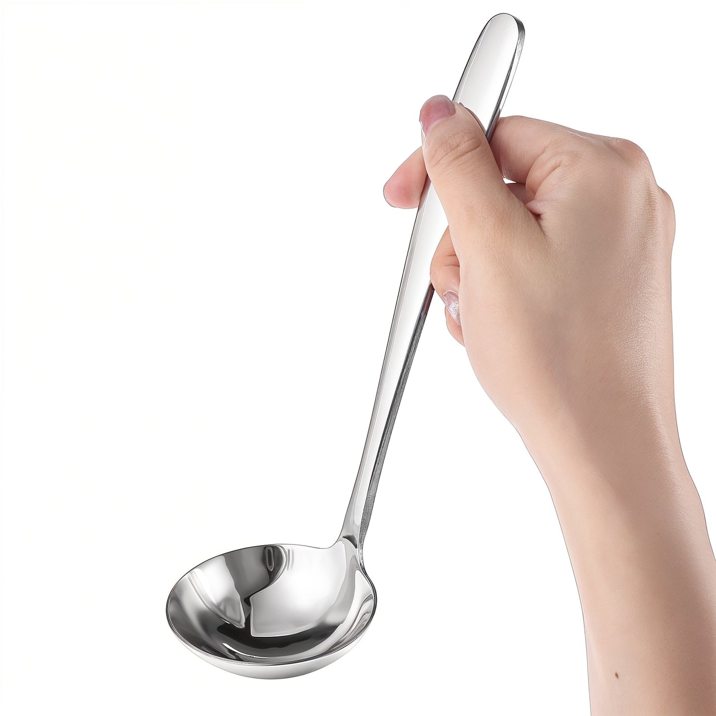 Giantree 1 PCS Small Silver 8.5 Inch Gravy Soup Ladle, Premium Long-Handled Spoon Stainless Steel Sauce Gravy Ladle for Cooking Spooning Sauces Dishwasher Safe