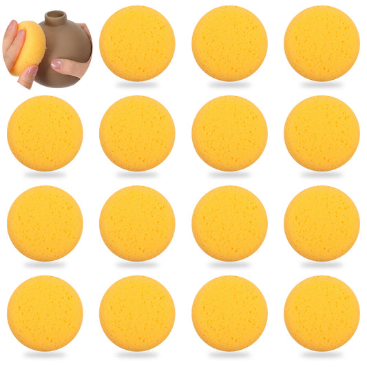 Molain 15 Pcs Pottery Sponges for Clay, 2.76" Yellow Clay Sponges Round Soft Art Sponge for Pottery Painting Leather Care Shoe Polish Sponge Water Absorption Soap Painting Spong