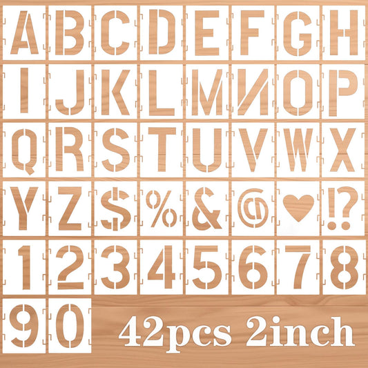 JIEYAO 42 Pcs 2 Inch Alphabet Letter Stencils, Plastic Painting Stencils Reusable Letters Numbers and Symbols Stencil Art Crafts Interlocked Drawing Templates Set for Wood Walls Fabrics Rocks