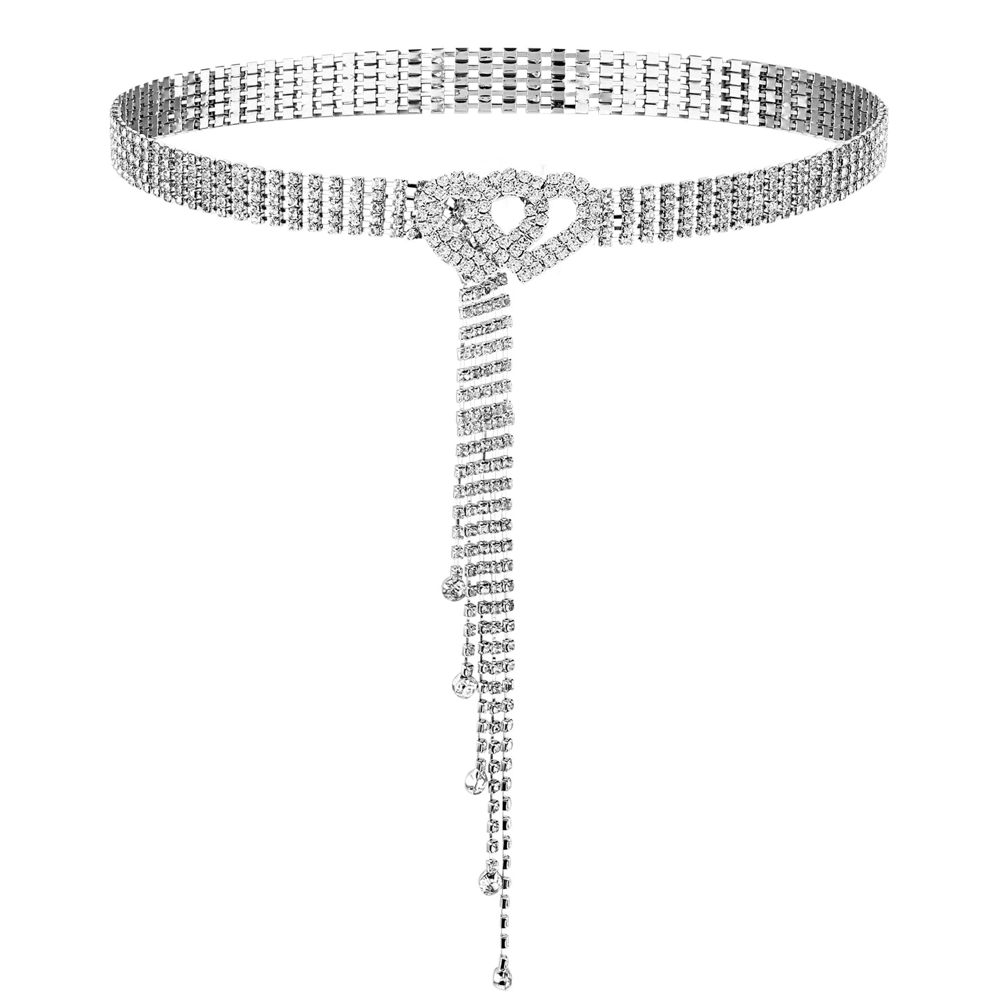 JIEYAO Crystal Belt with Heart Buckle, Adjustable Rhinestone Waist Chain Belt Sparkle Diamond Waistband Belt for Women Dress