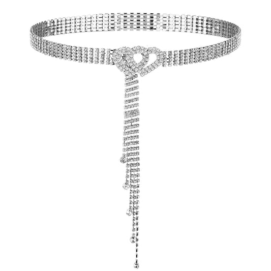 JIEYAO Crystal Belt with Heart Buckle, Adjustable Rhinestone Waist Chain Belt Sparkle Diamond Waistband Belt for Women Dress