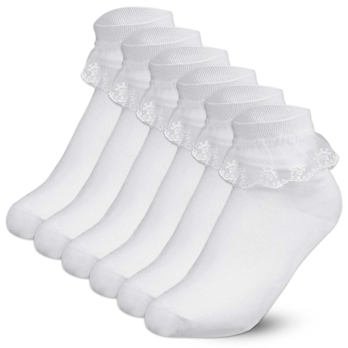 Bewudy 3 Pairs Girls Ruffle Socks, White Frilly Socks for Girls Princess Style Dress Socks, Toddler Girl Lace Socks with Ruffles(Foot Code 17-19)