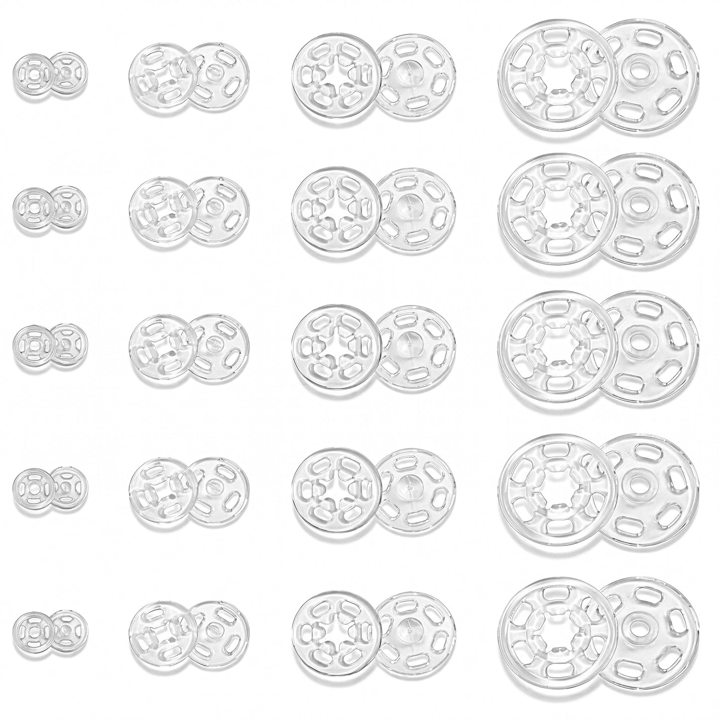 JIYIN Plastic Clear Snaps, Invisible Sew-on Snap Buttons(7.5+12.5+15+20mm)