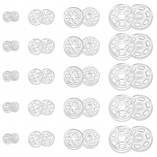 JIYIN Plastic Clear Snaps, Invisible Sew-on Snap Buttons(7.5+12.5+15+20mm)