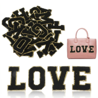 DOPENSPI 26PCS Chenille Letters Patches, Self Adhesive Letter Patches A-Z Embroidered Applique Fabric Applique Initial Patche Alphabet Patche Stick for DIY Shirts Shoes Jeans Backpacks Hats Black